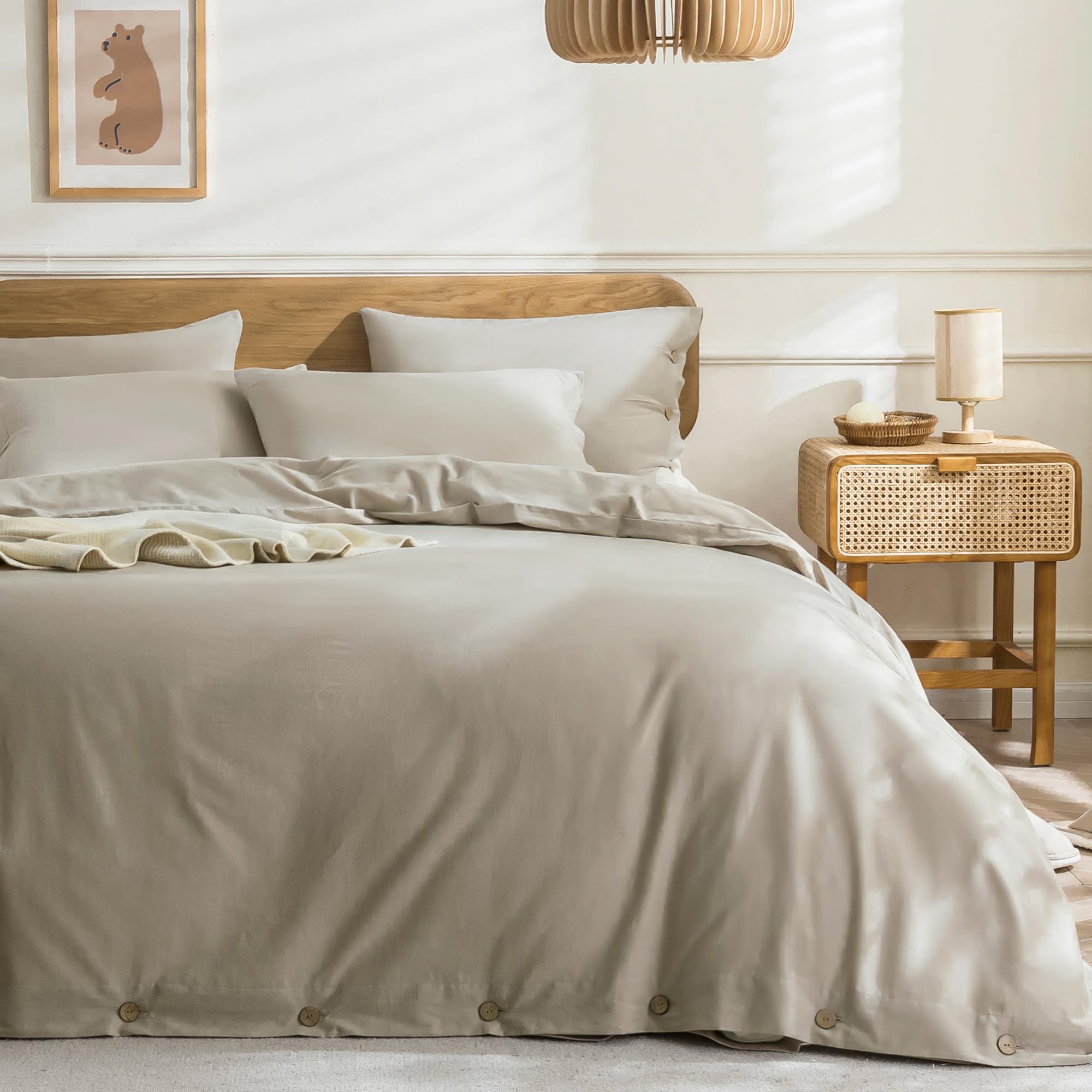Jellymoni Linen Gray Duvet Cover Queen Size - 100% Washed Cotton Linen Like Textured Comforter Cover, 3 Pieces Breathable Soft B